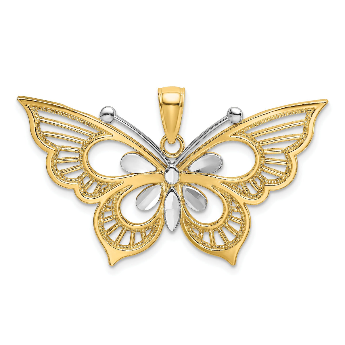 Butterfly Charm in 14K Two-Tone Gold, 26mm Diamond-Cut - Sophia Jewelers