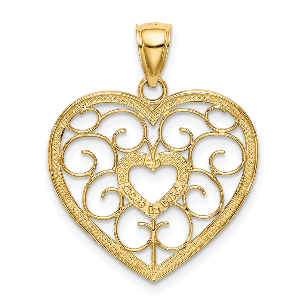 Filigree Heart Charm in 14K Two-Tone Gold, 24mm - Sophia Jewelers