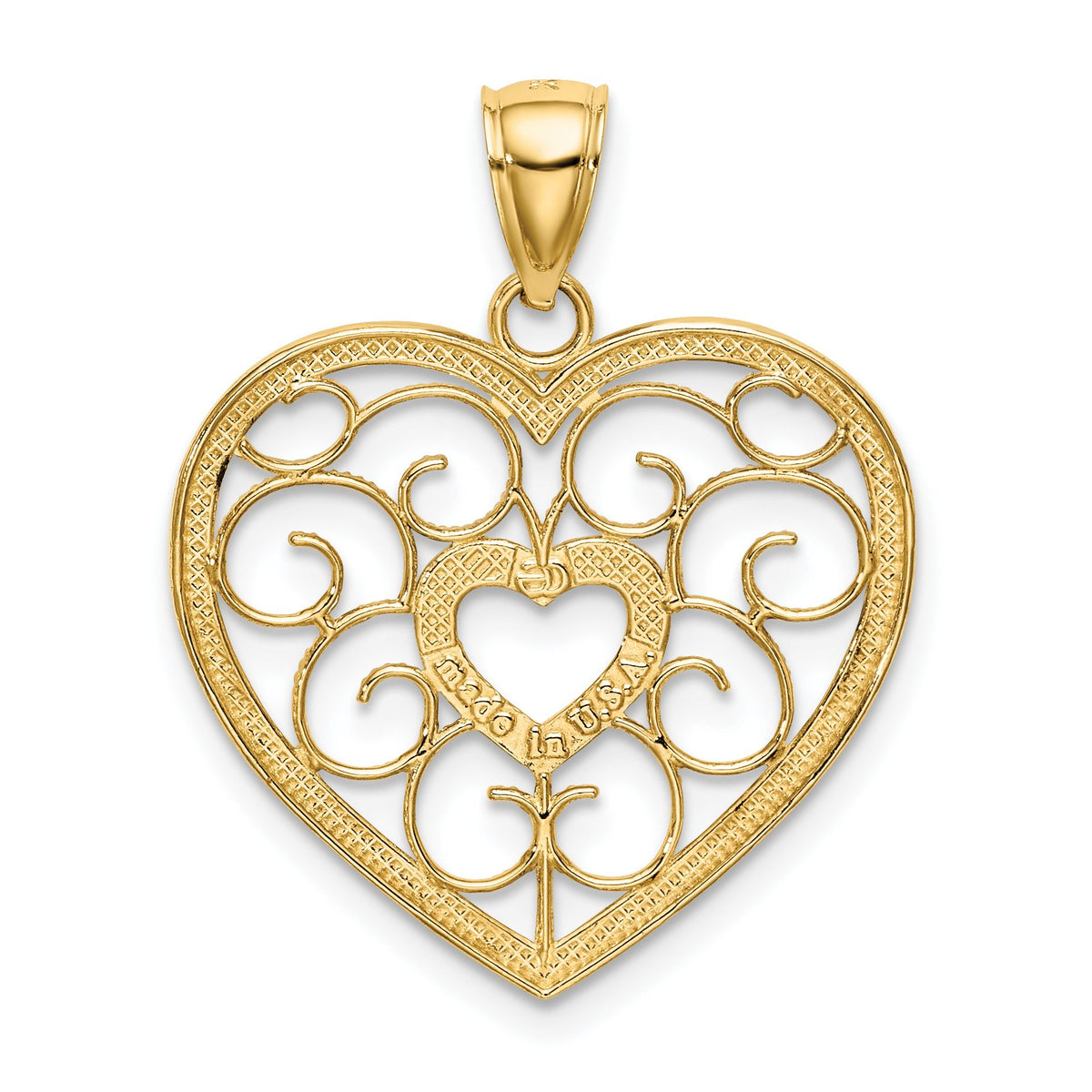 Filigree Heart Charm in 14K Two-Tone Gold, 24mm - Sophia Jewelers