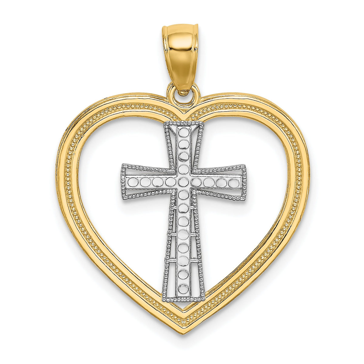 Filigree Heart & Cross Charm in 14K Yellow Gold, 23mm - Sophia Jewelers Main image