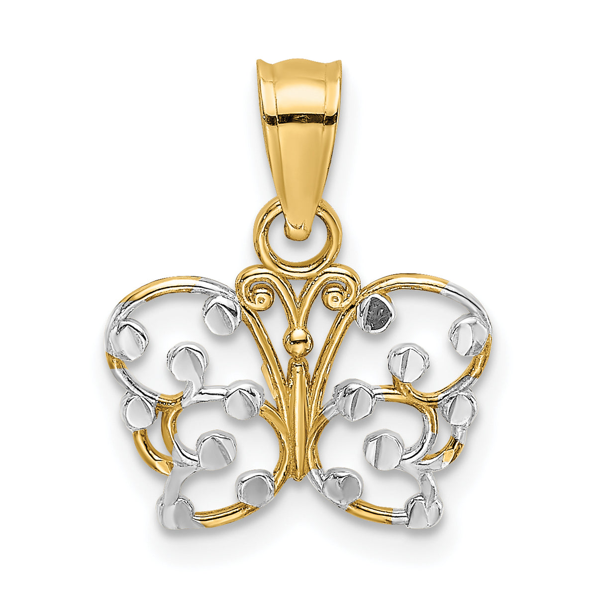 Butterfly Charm in 14K Two-Tone Gold, 13mm Diamond-Cut - Sophia Jewelers Main image