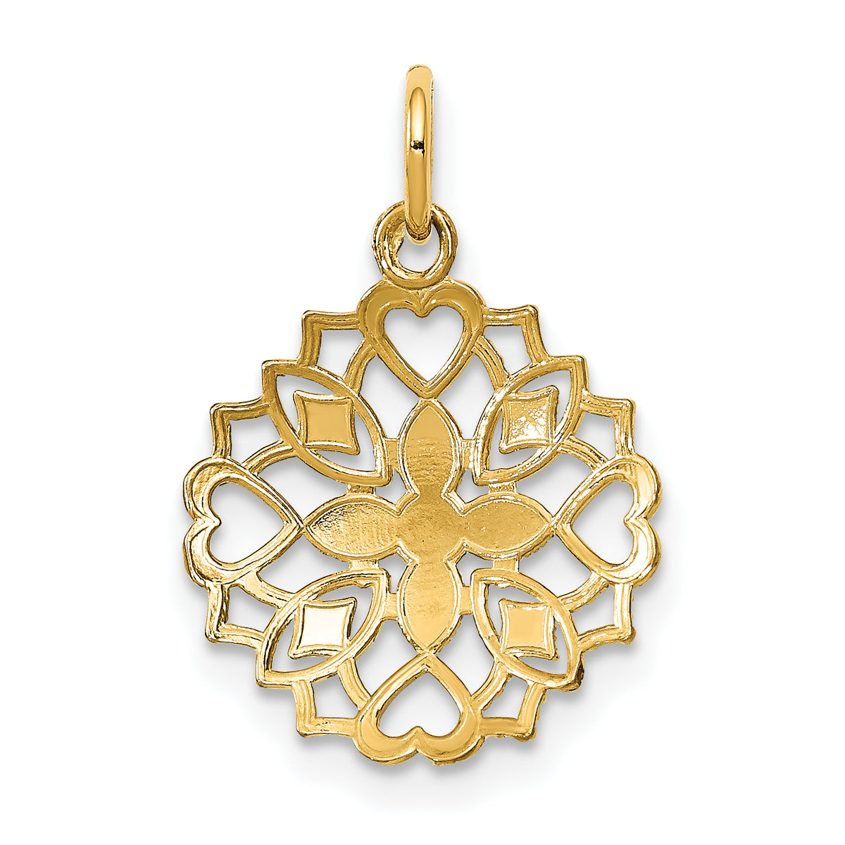 Flower & Heart Charm in 14K Yellow Gold, 24mm - Sophia Jewelers