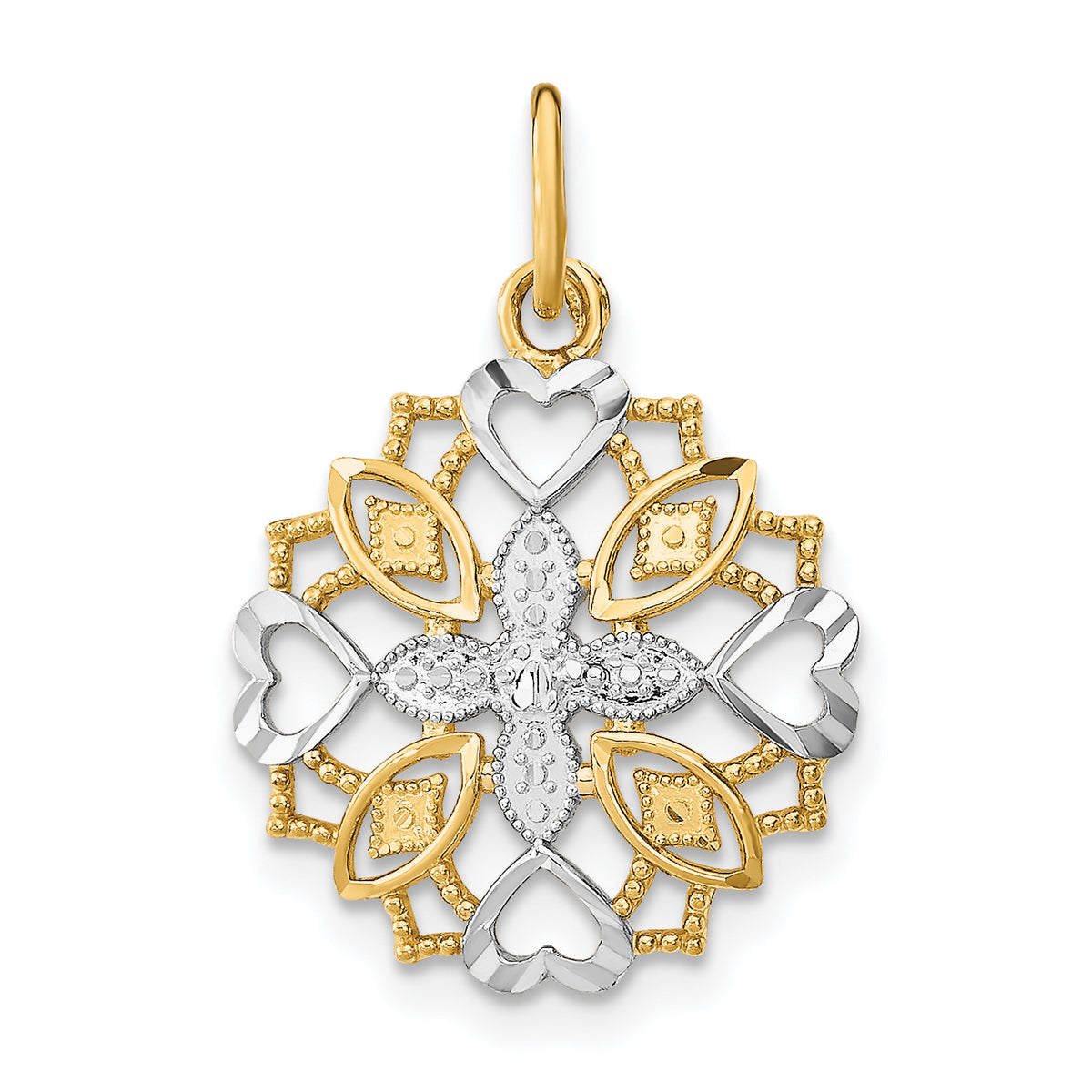Flower & Heart Charm in 14K Yellow Gold, 24mm - Sophia Jewelers Main image