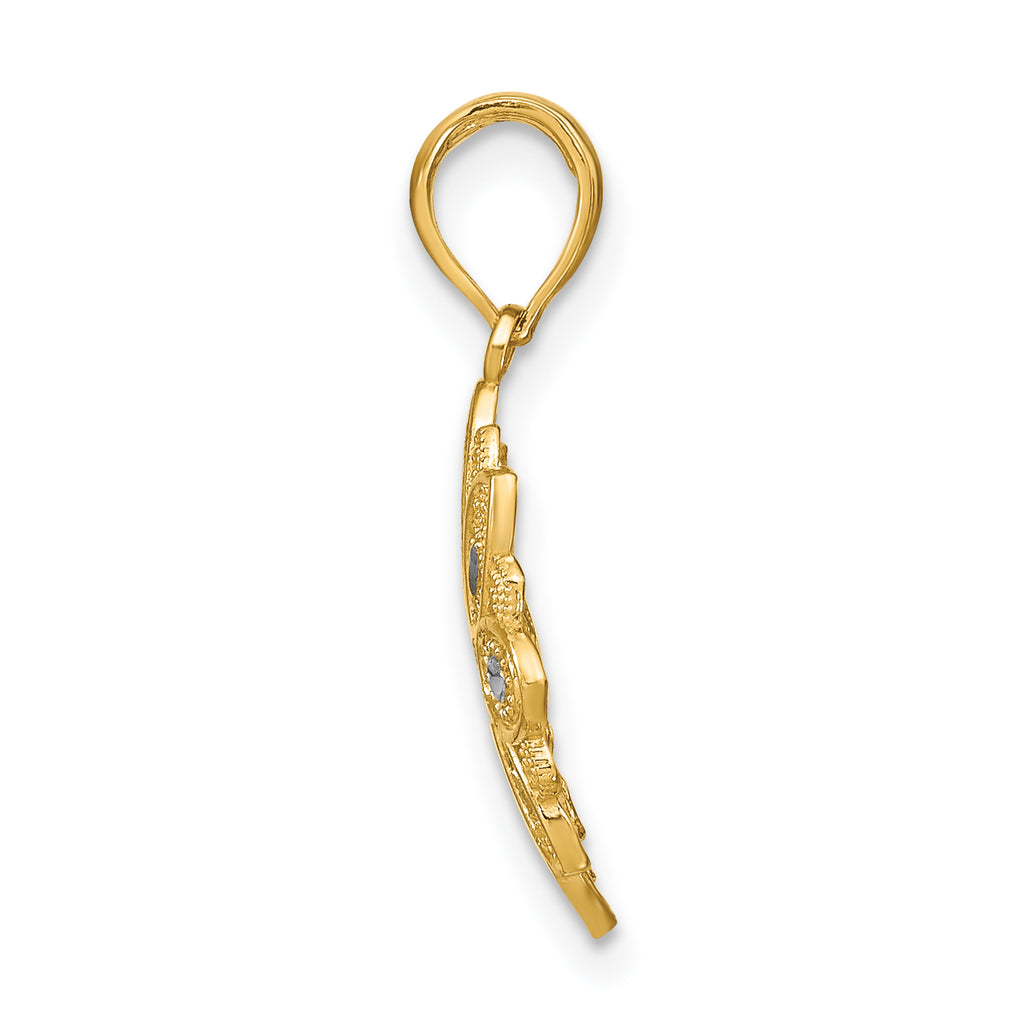 Filigree Flower Charm in 14K Two-Tone Gold, 16mm Diamond-Cut - Sophia Jewelers
