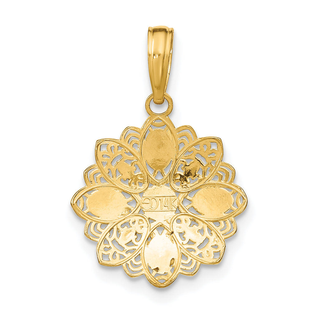 Filigree Flower Charm in 14K Two-Tone Gold, 16mm Diamond-Cut - Sophia Jewelers