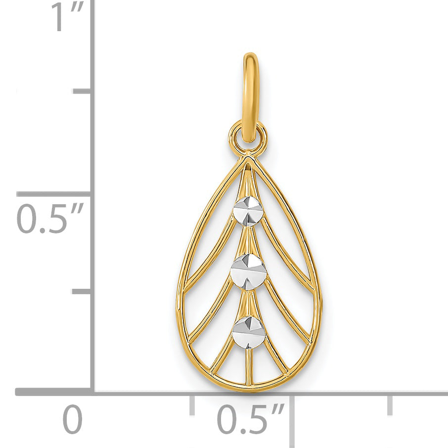 14K w/Rhodium D/C Small Teardrop Charm