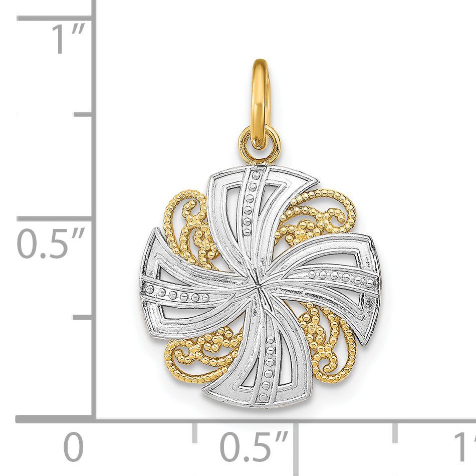 14K w/Rhodium Pinwheel Medallion Charm