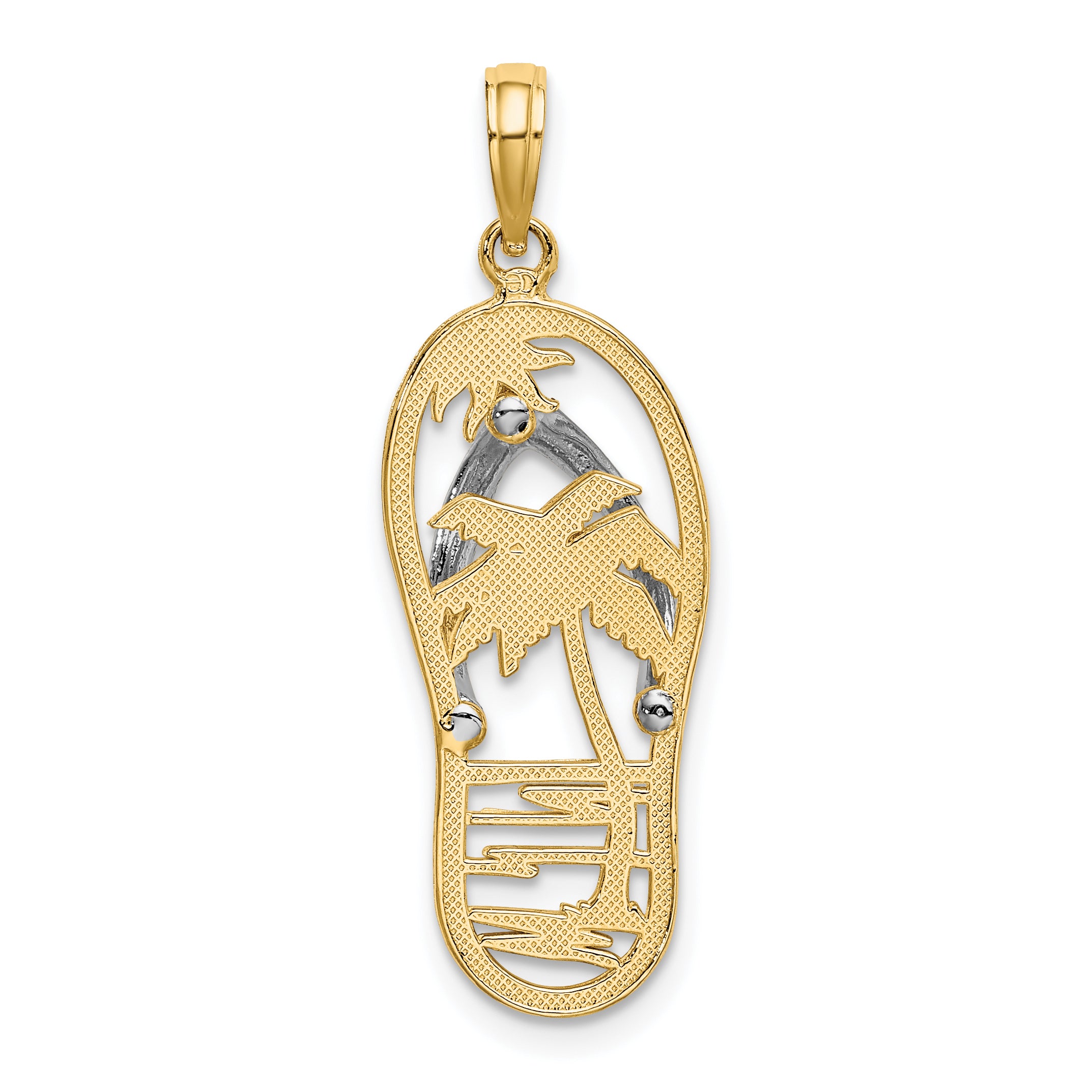 14K w/Rhodium Palm Tree Flip-Flop Charm