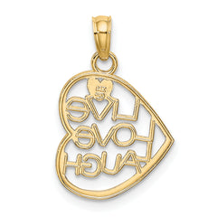 14k and Rhodium LIVE LOVE LAUGH In Heart Charm