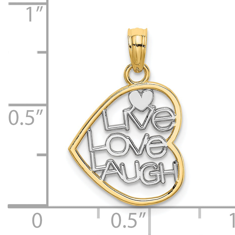 14k and Rhodium LIVE LOVE LAUGH In Heart Charm