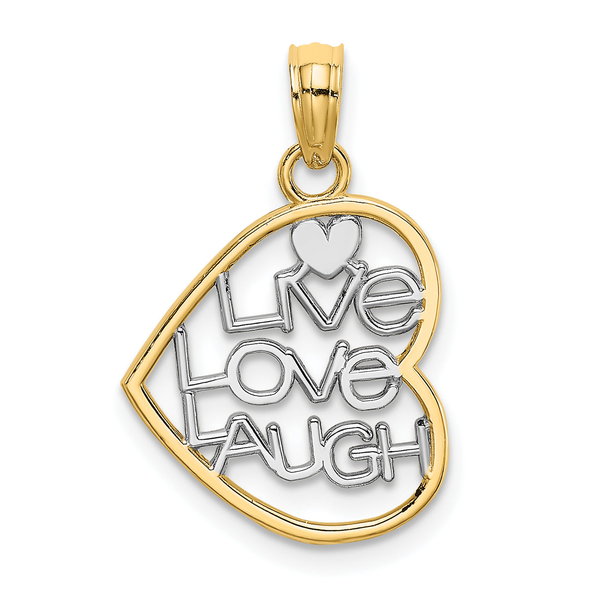 14k and Rhodium LIVE LOVE LAUGH In Heart Charm