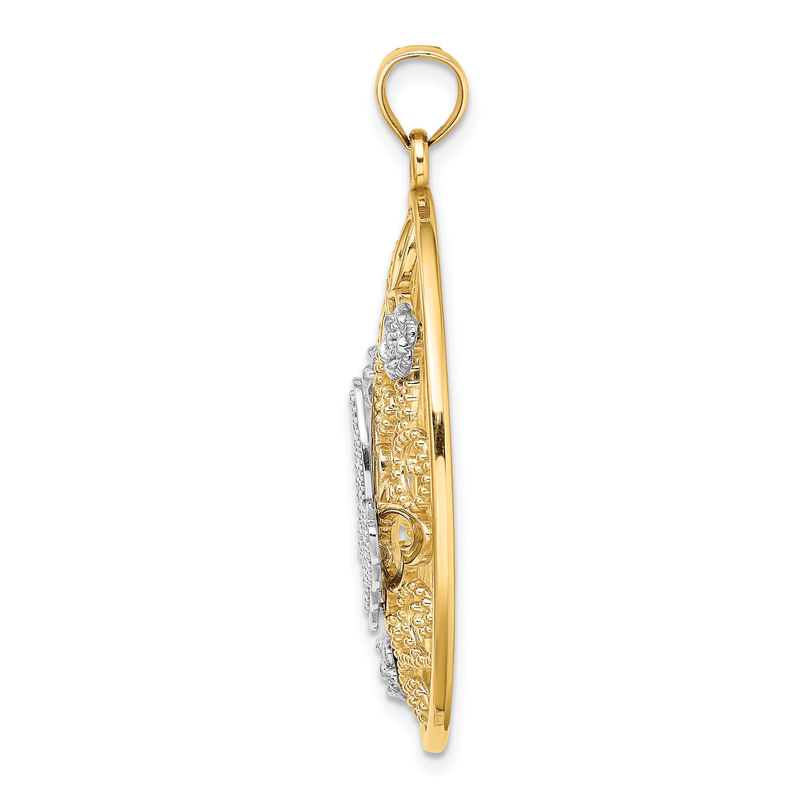 14k Two-Tone w/Rhodium Butterfly and Flowers in Oval Frame Charm Secondary image