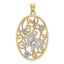 14k Two-Tone w/Rhodium Butterfly and Flowers in Oval Frame Charm