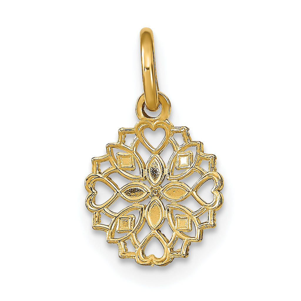 14K w/Rhodium Cut-Out Heart Edge Flower Charm