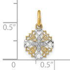 14K w/Rhodium Cut-Out Heart Edge Flower Charm