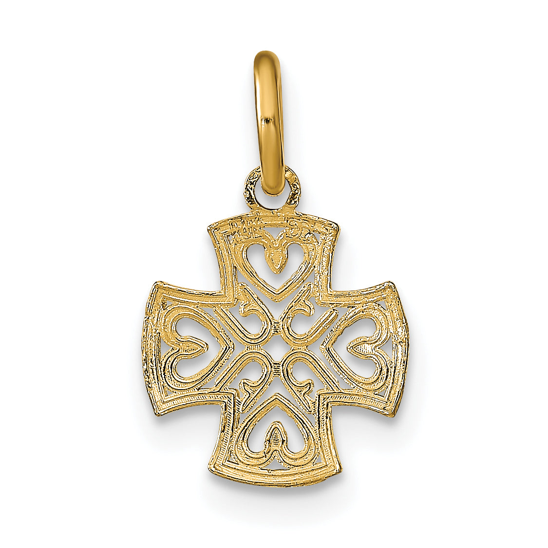14K w/Rhodium and D/C Hearts In Cross Charm