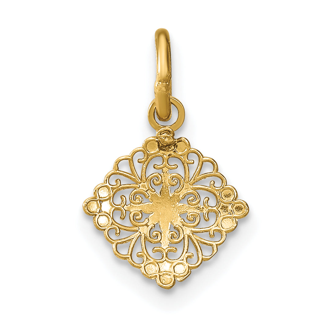 14K w/Rhodium D/C Mini Filigree Medallion Charm