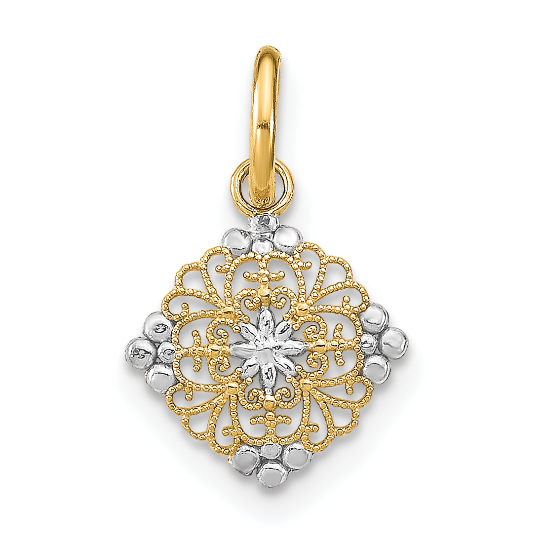 Mini Filigree Medallion Charm in 14K Yellow Gold, 17mm Diamond-Cut - Sophia Jewelers Main image