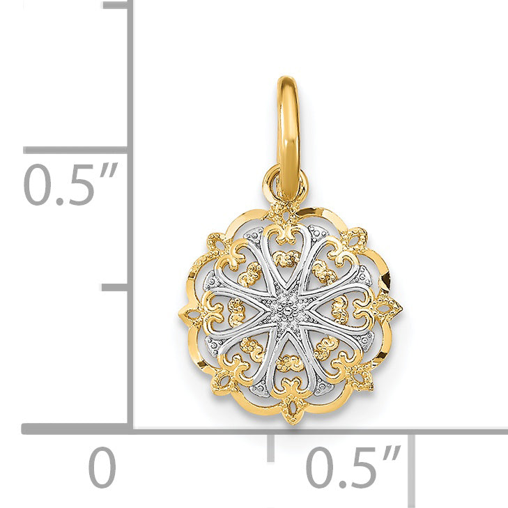 14K w/Rhodium Filigree Hearts Charm
