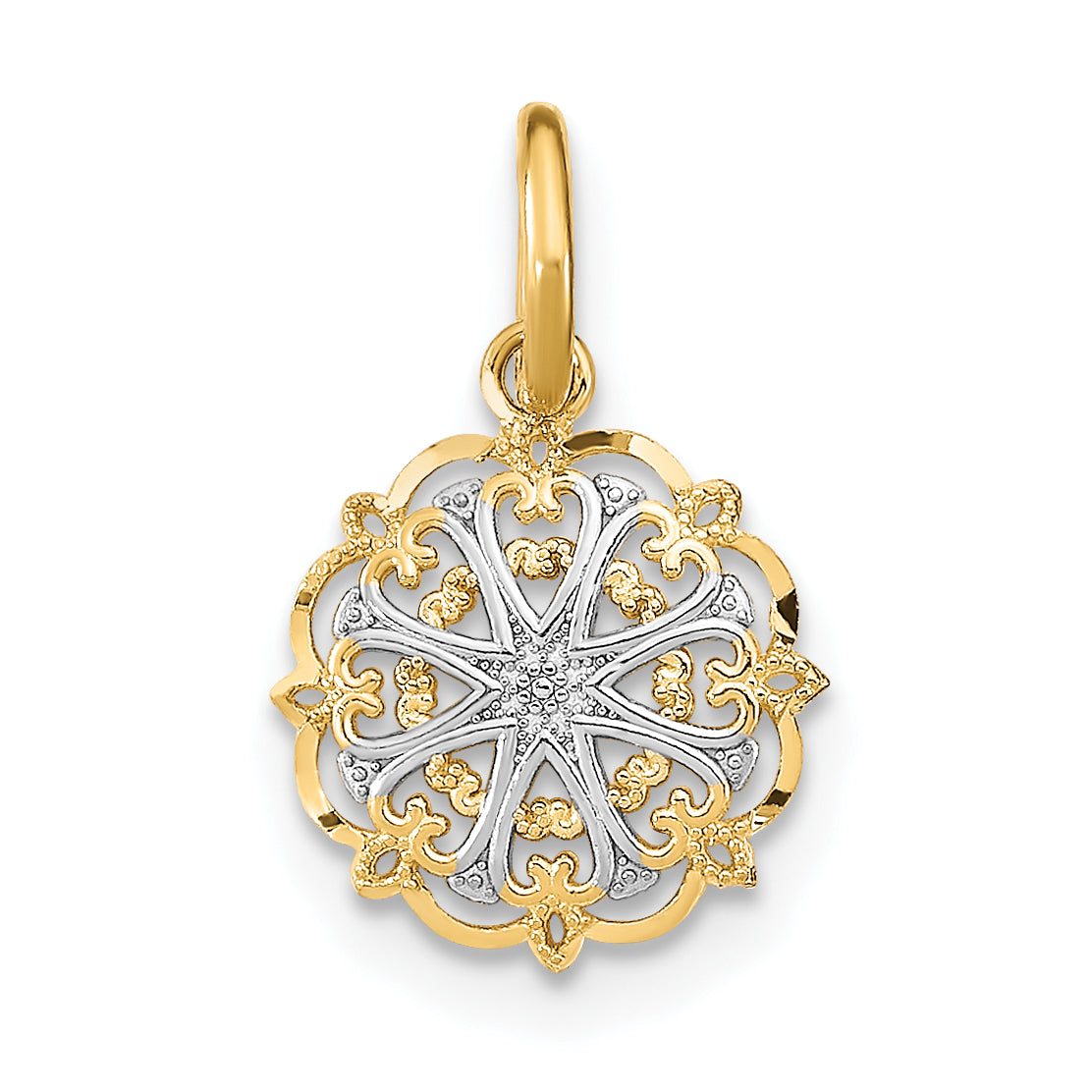 Filigree Hearts White Charm in 14K Yellow Gold, 11mm - Sophia Jewelers Main image