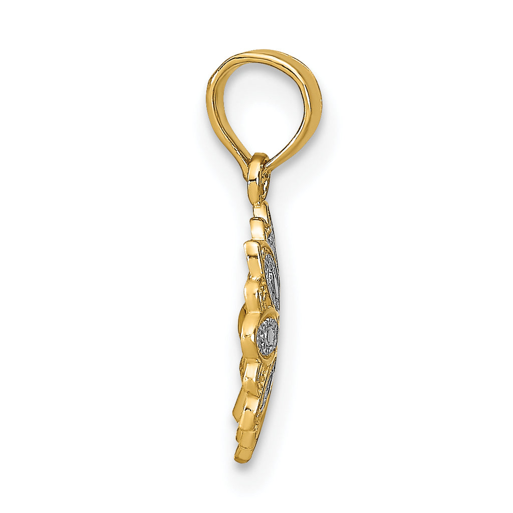 14K w/Rhodium and D/C Mini Filigree Flower Charm