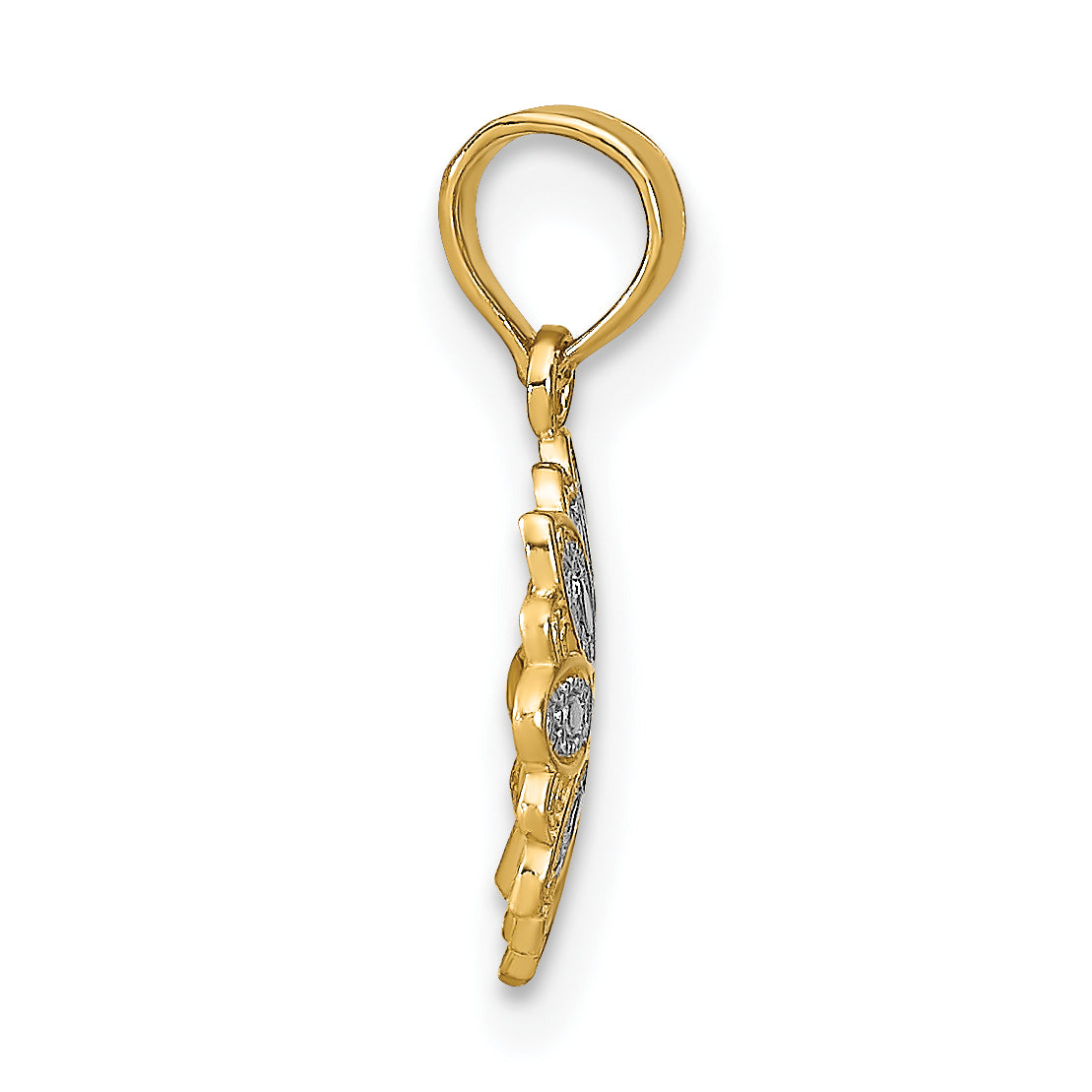 14K w/Rhodium and D/C Mini Filigree Flower Charm