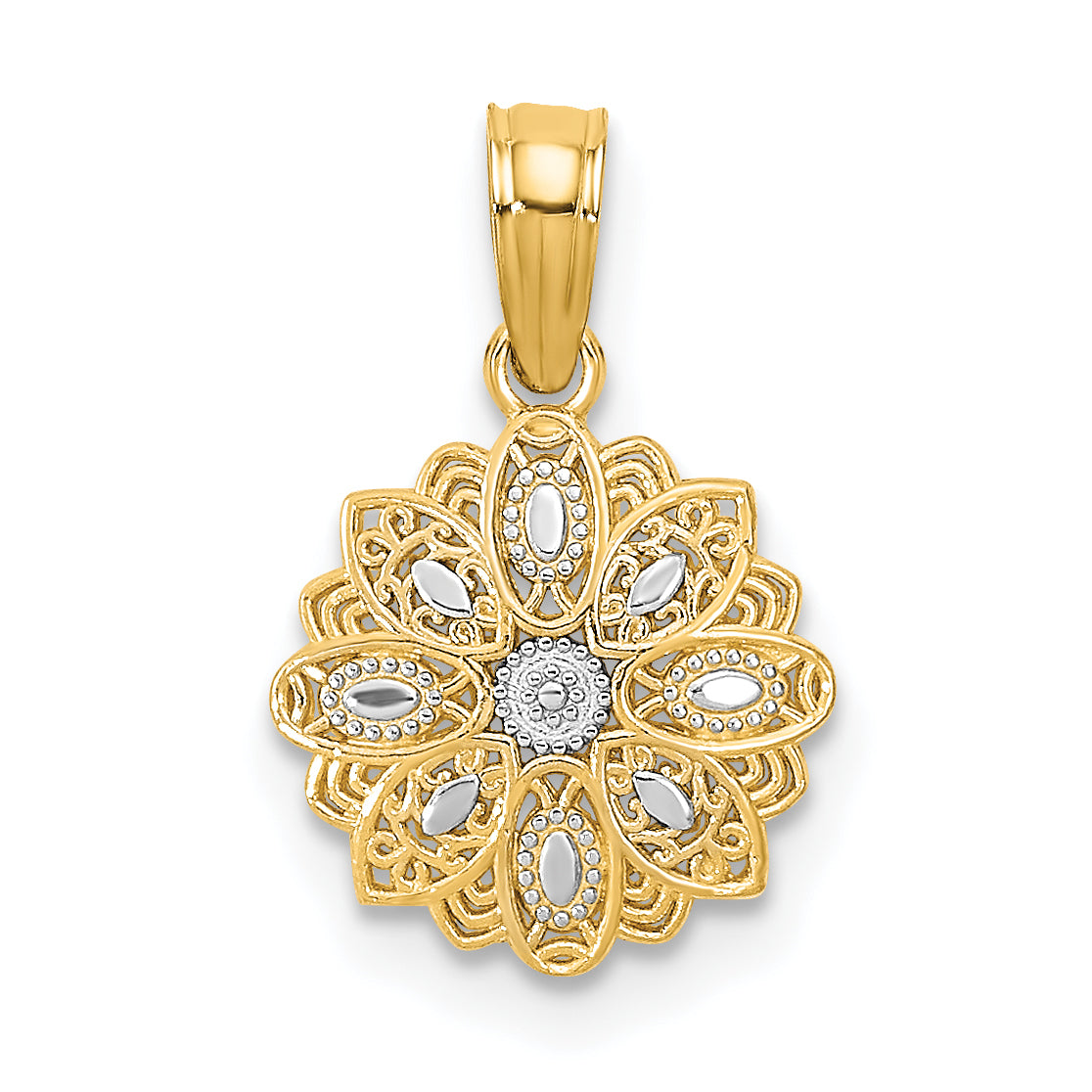 Filigree Flower Charm in 14K Two-Tone Gold, Diamond-Cut - Sophia Jewelers Main image