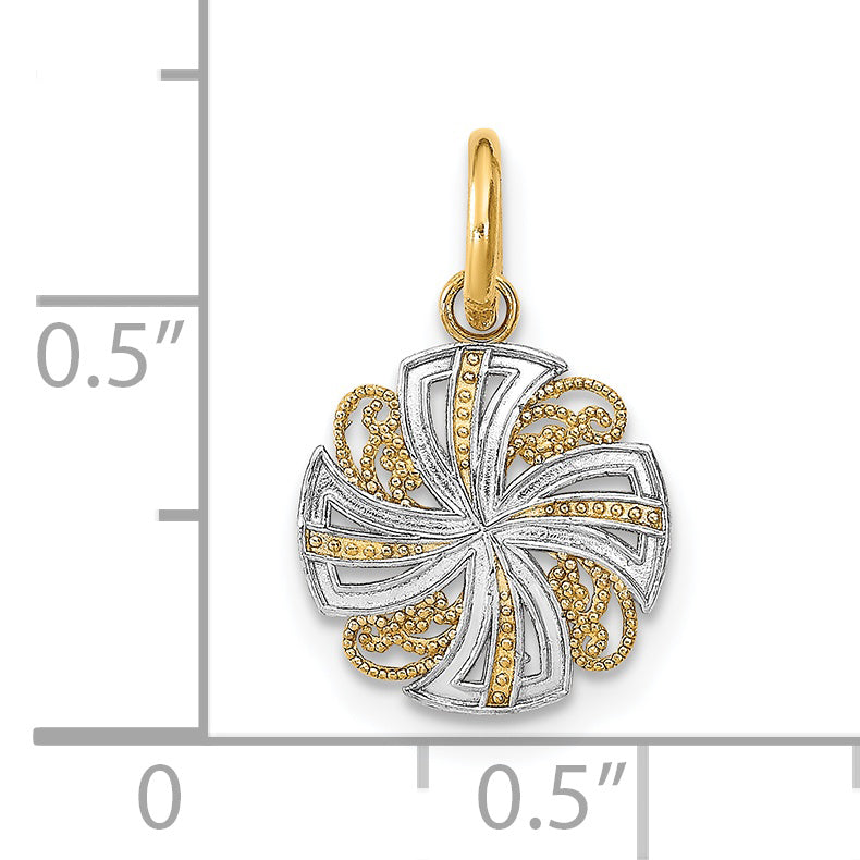 14K w/Rhodium and D/C Mini Pinwheel Medallion Charm