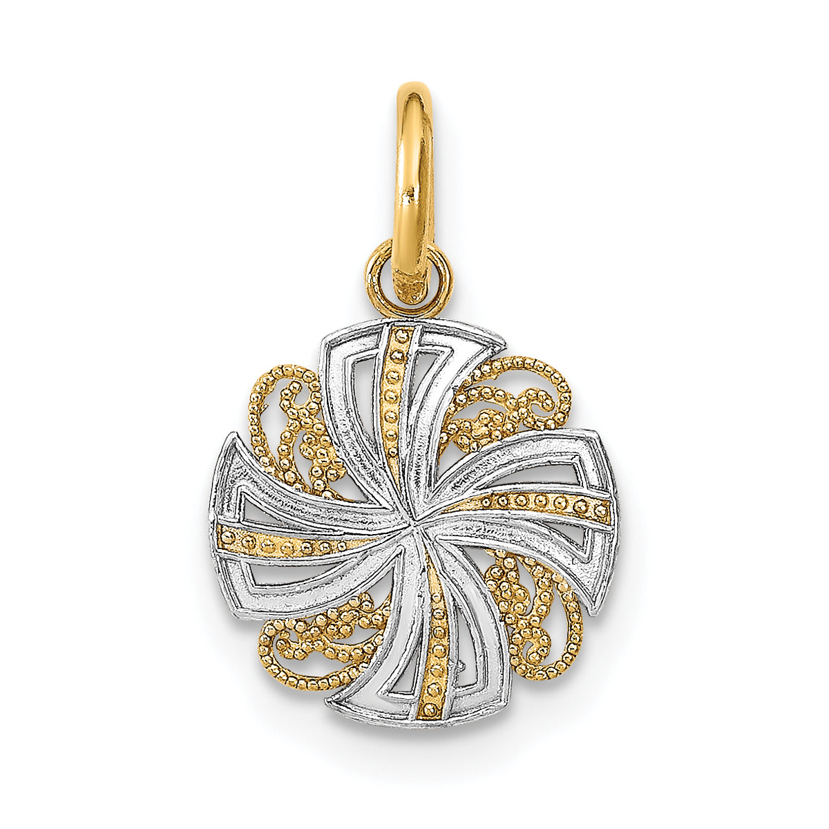 14K w/Rhodium and D/C Mini Pinwheel Medallion Charm
