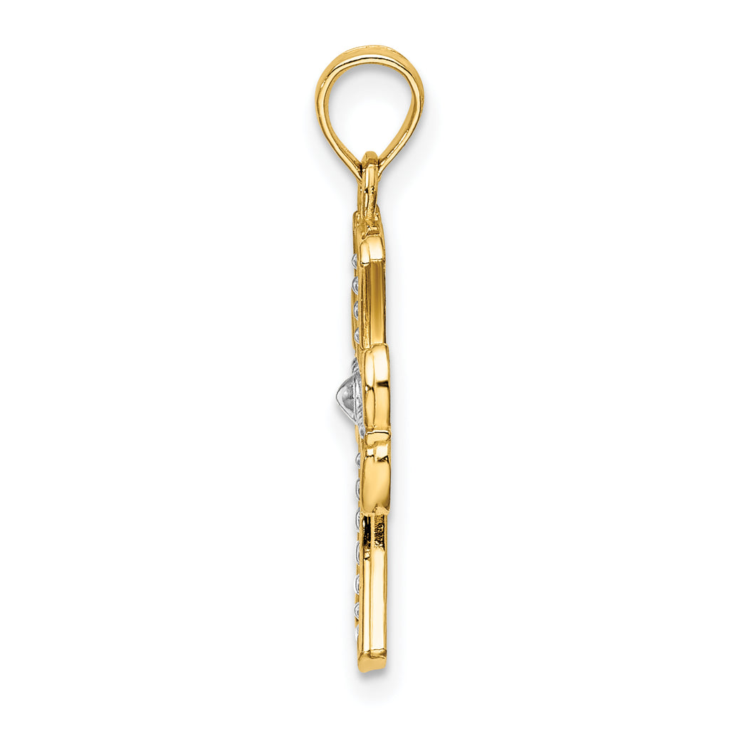 Cross Charm in 14K Yellow Gold, 14x18mm Textured - Sophia Jewelers