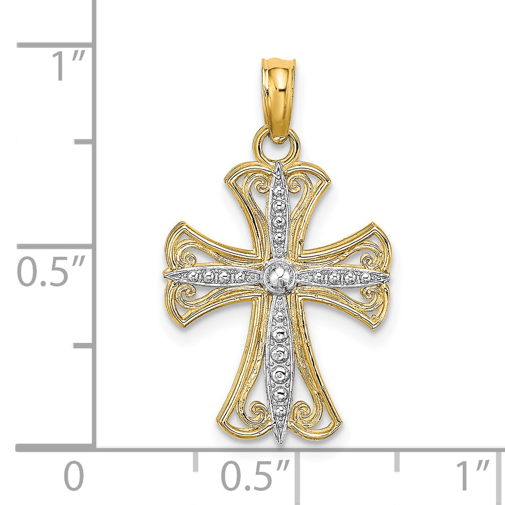 Cross Charm in 14K Yellow Gold, 14x18mm Textured - Sophia Jewelers