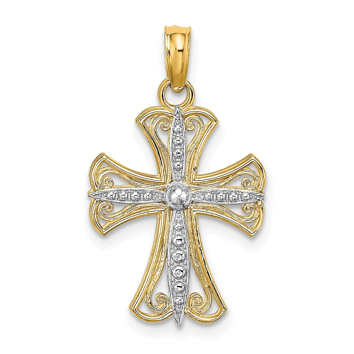 Cross Charm in 14K Yellow Gold, 14x18mm Textured - Sophia Jewelers