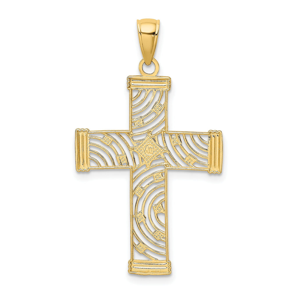 Star Cut-Out Cross Charm in 14K Two-Tone Gold, 29mm Diamond-Cut - Sophia Jewelers