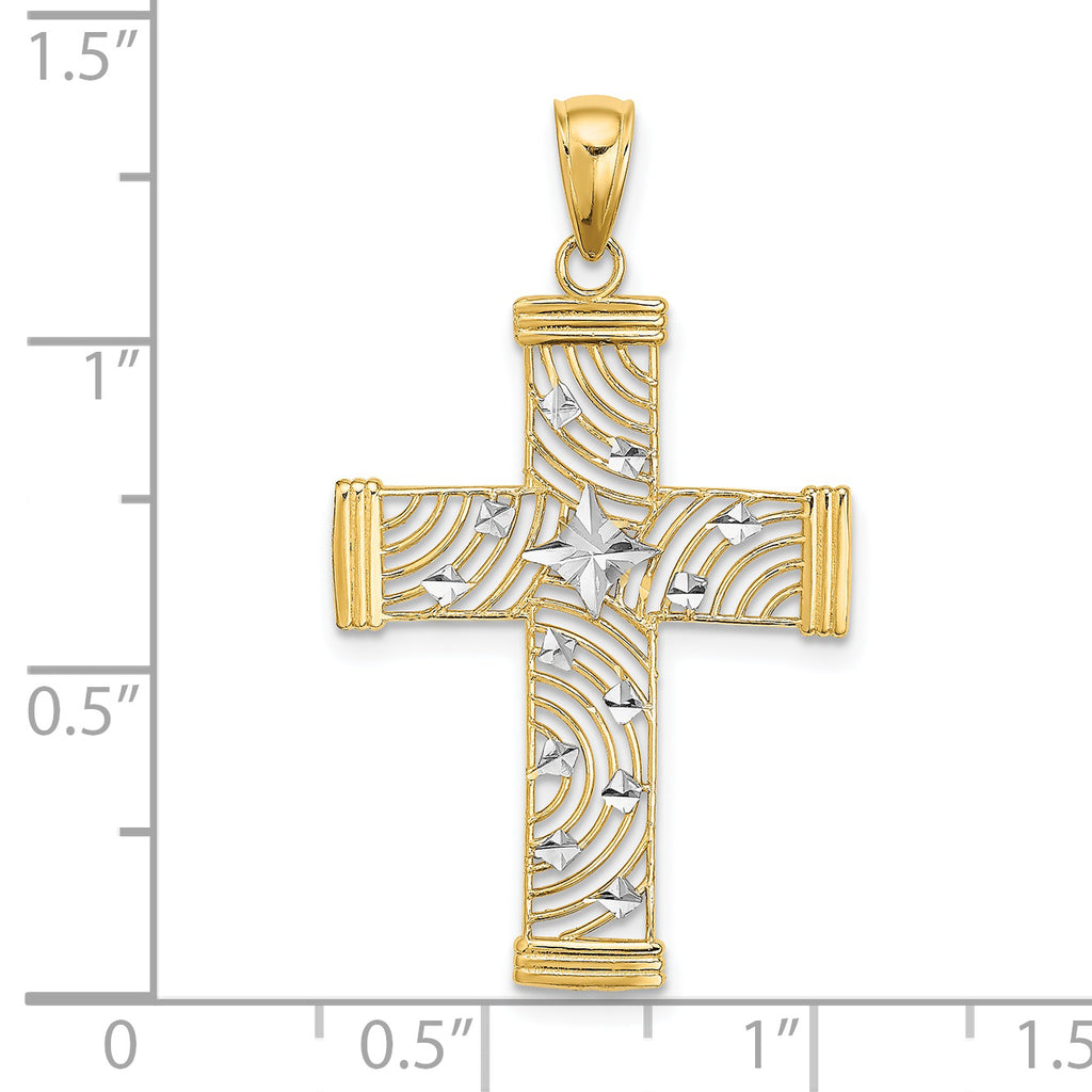Star Cut-Out Cross Charm in 14K Two-Tone Gold, 29mm Diamond-Cut - Sophia Jewelers