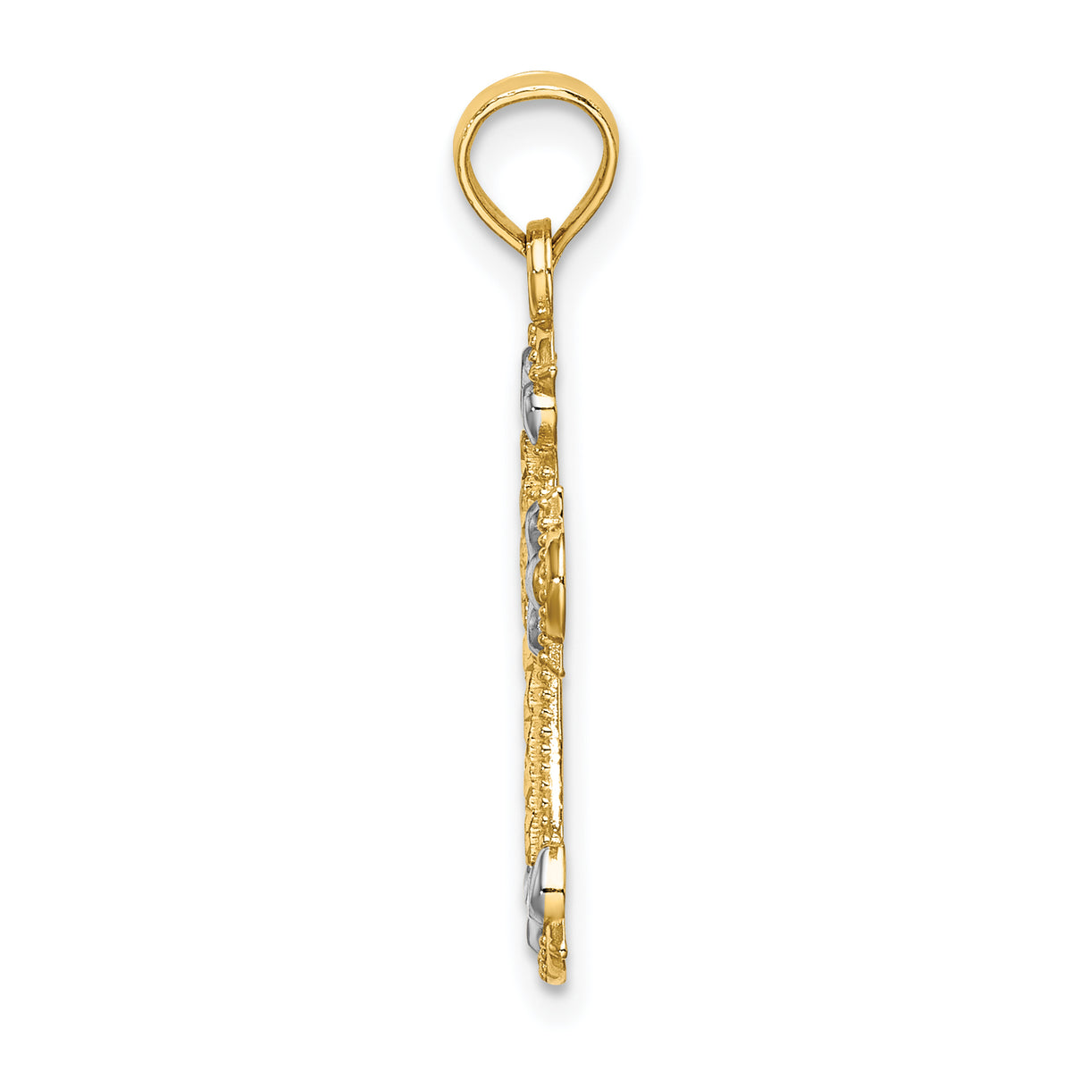 Fleur-de-Lis Cross Charm in 14K Yellow Gold, 19mm Diamond-Cut - Sophia Jewelers