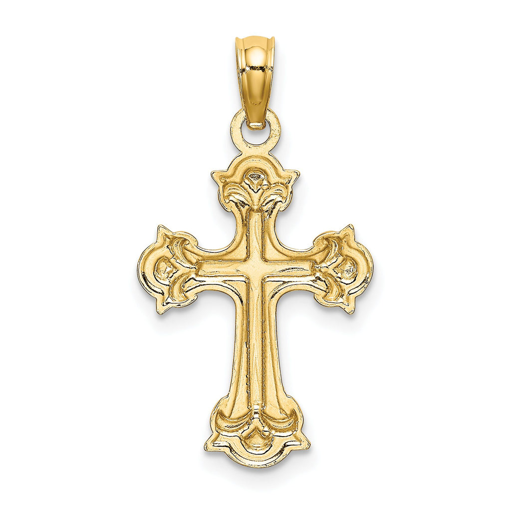 Fleur-de-Lis Cross Charm in 14K Yellow Gold, 19mm Diamond-Cut - Sophia Jewelers