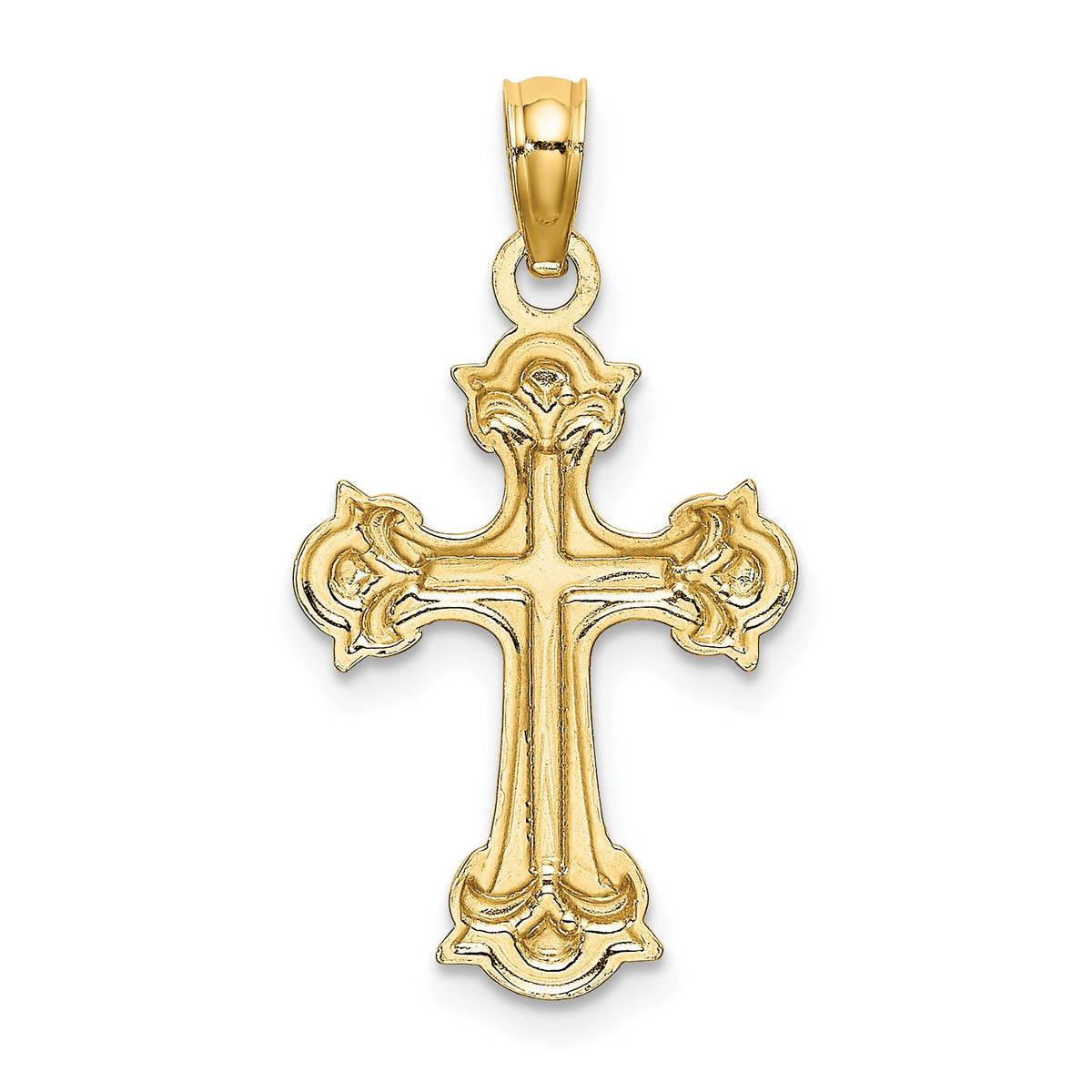 Fleur-de-Lis Cross Charm in 14K Yellow Gold, 19mm Diamond-Cut - Sophia Jewelers