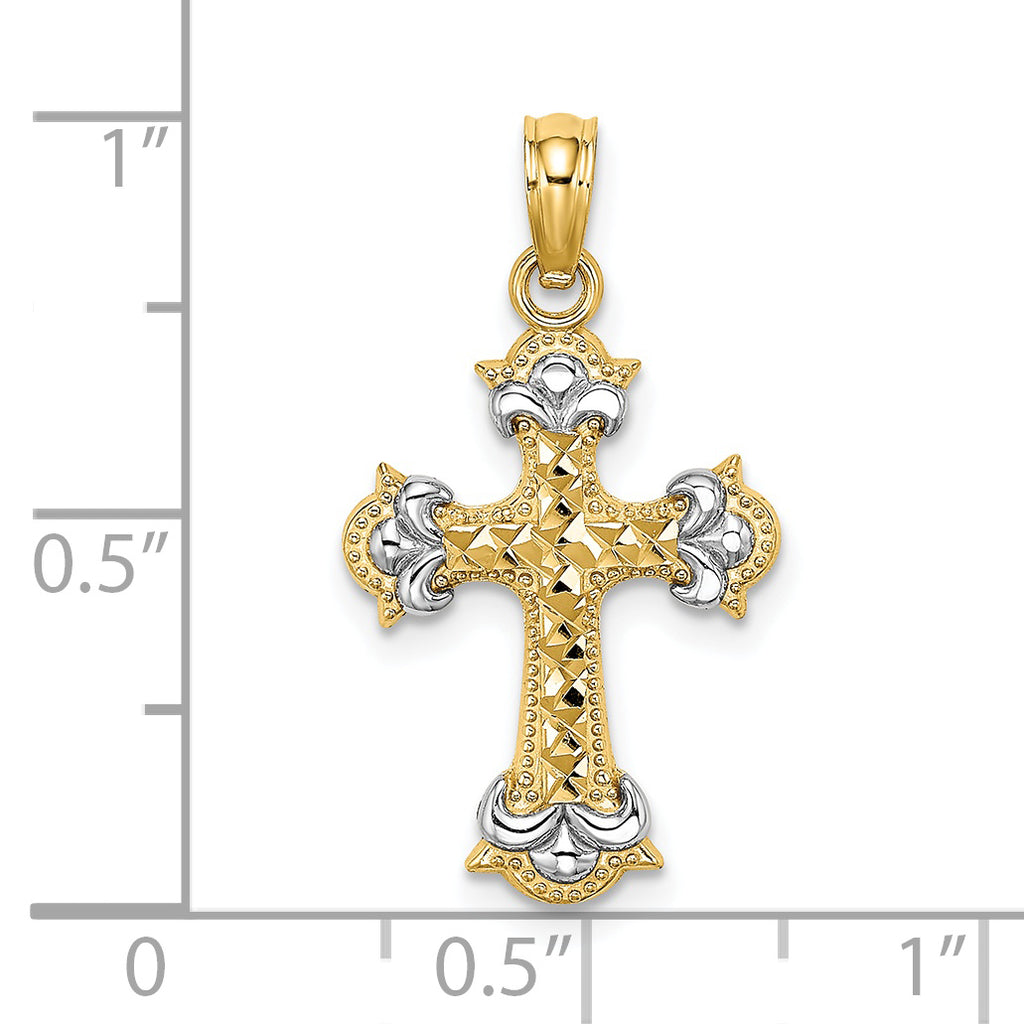 Fleur-de-Lis Cross Charm in 14K Yellow Gold, 19mm Diamond-Cut - Sophia Jewelers