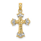 Fleur-de-Lis Cross Charm in 14K Yellow Gold, 19mm Diamond-Cut - Sophia Jewelers