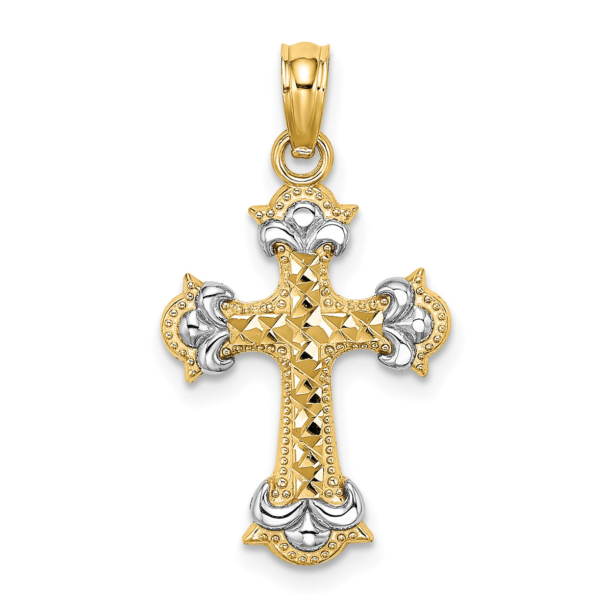 Fleur-de-Lis Cross Charm in 14K Yellow Gold, 19mm Diamond-Cut - Sophia Jewelers