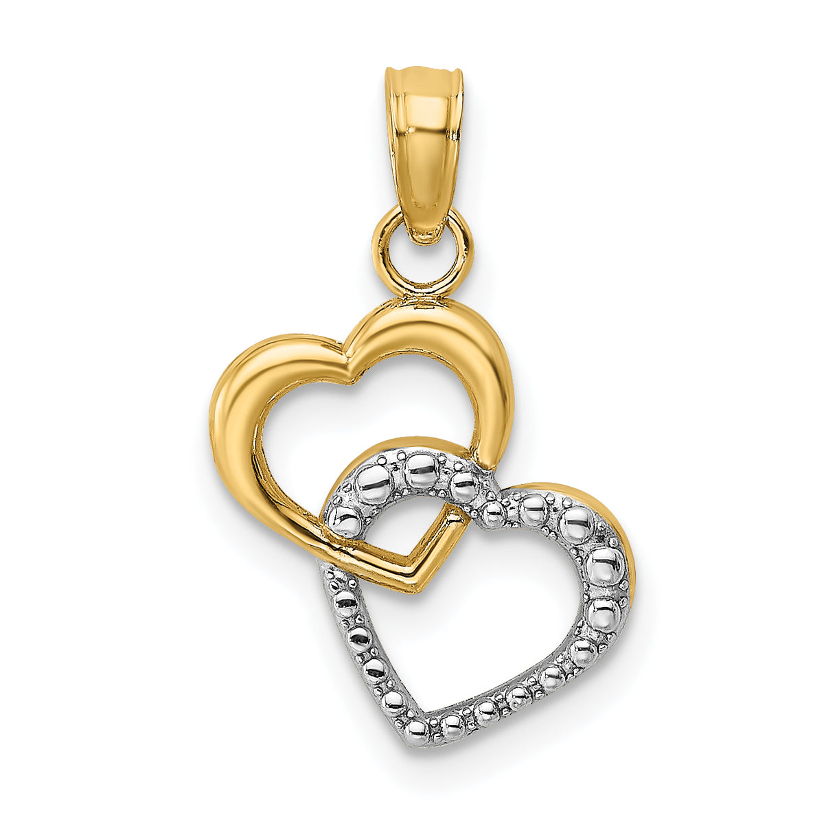 14k and White Rhodium Polished and Textured Intertwined Hearts Charm Main image