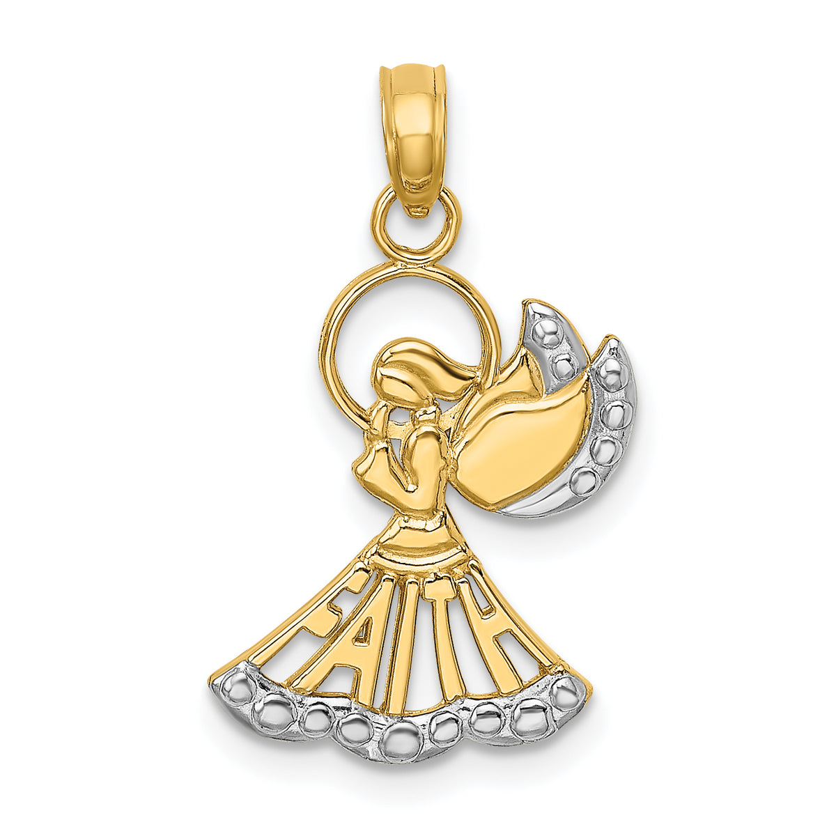 Faith Angel Pendant in 14K Two-Tone Gold, 22mm Textured - Sophia Jewelers Main image