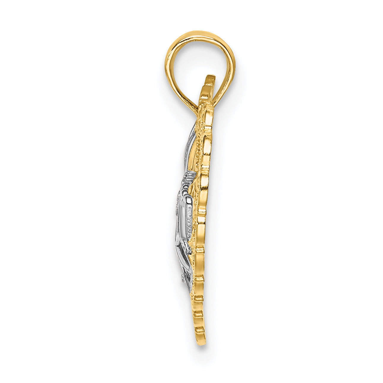 14k w/Rhodium Cut-Out MOM In Scallop Heart Charm Secondary image