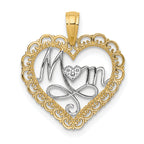 14k with White Rhodium Cut-Out MOM In Scalloped Heart Charm