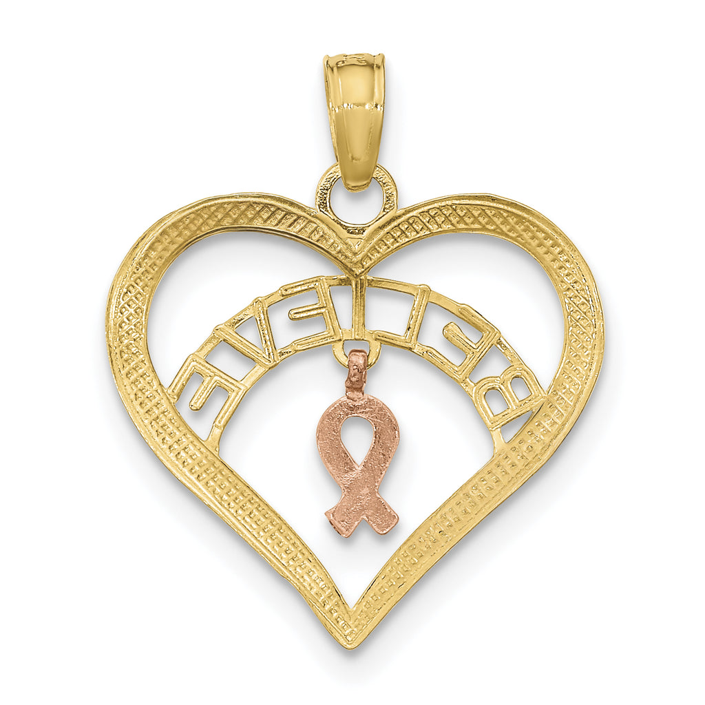 Believe Heart with Awareness Ribbon Pendant in 14K Two-Tone Gold, 21mm - Sophia Jewelers
