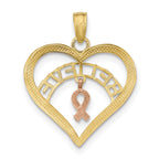 Believe Heart with Awareness Ribbon Pendant in 14K Two-Tone Gold, 21mm - Sophia Jewelers