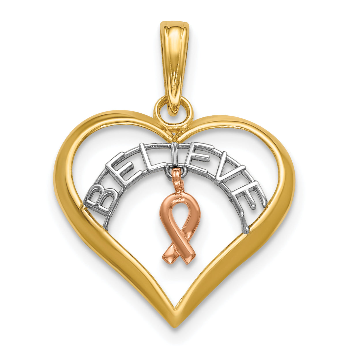 Believe Heart with Awareness Ribbon Pendant in 14K Two-Tone Gold, 21mm - Sophia Jewelers