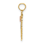 14k Two-Tone with White Rhodium MOM Heart with Flower Charm