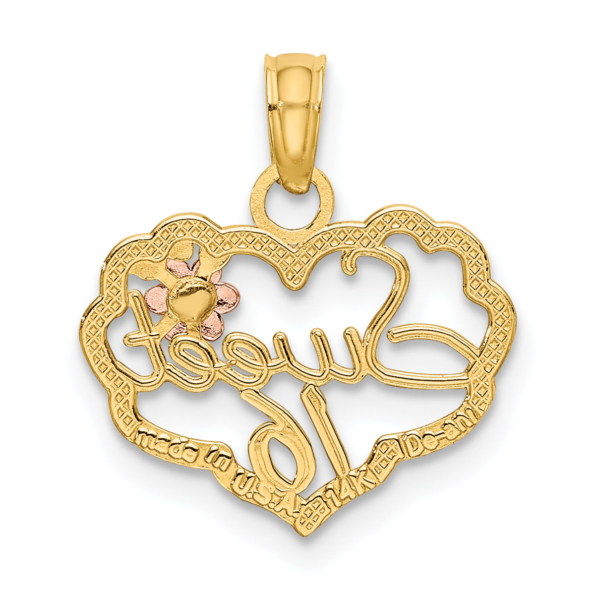 Sweet 16 Heart & Flower Charm in 14K Two-Tone Gold, 16mm - Sophia Jewelers
