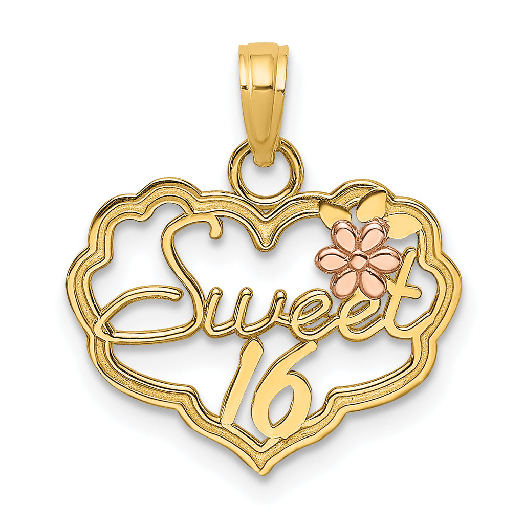 Sweet 16 Heart & Flower Charm in 14K Two-Tone Gold, 16mm - Sophia Jewelers
